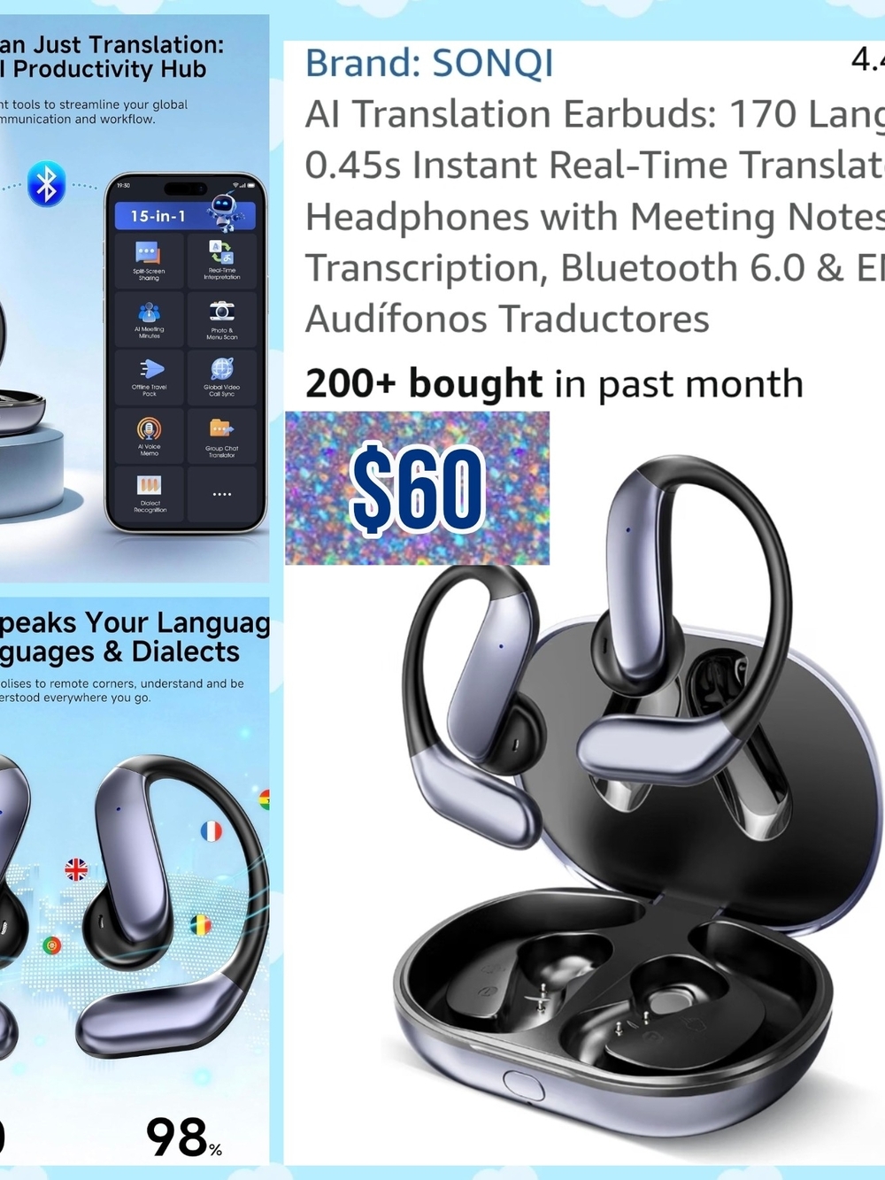 AI Translation Earbuds in Metallic Purple - Real-Time Translator
